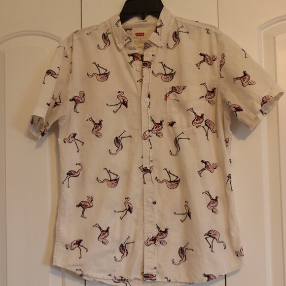 Levi's Button Up Flamingo Shirt Size Med - Picture 2 of 6